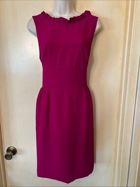Karen Zambos Magenta Ruffle Neck Sheath Dress size M